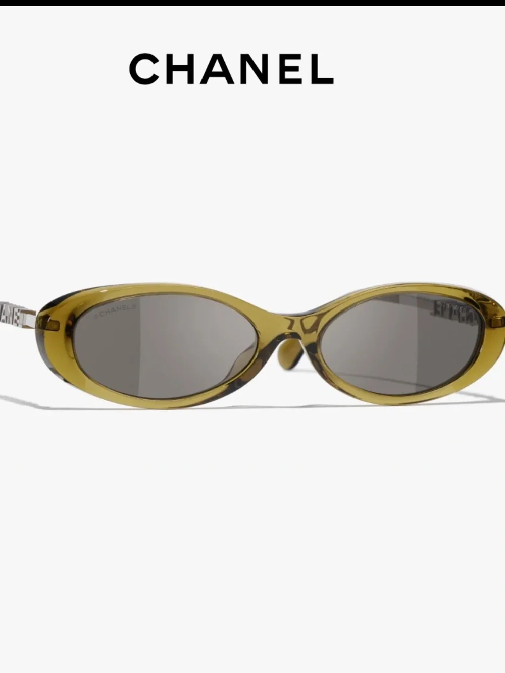 CHANEL Olive Oval Sunglasses with Gray Lenses